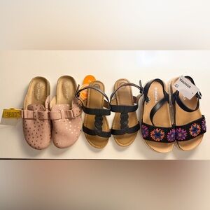 Kids Pink, Black, and Tan Sandals Trio
